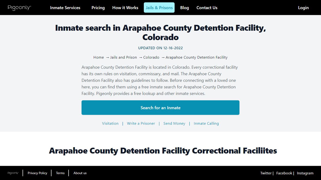 Inmate search in Arapahoe County Detention Facility, Colorado